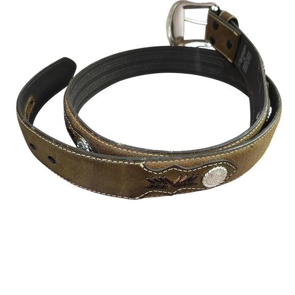 Nocona Belt Co. Top Hand Southwestern Concho Belt Olive Brown Size 44 - Picture 9 of 11